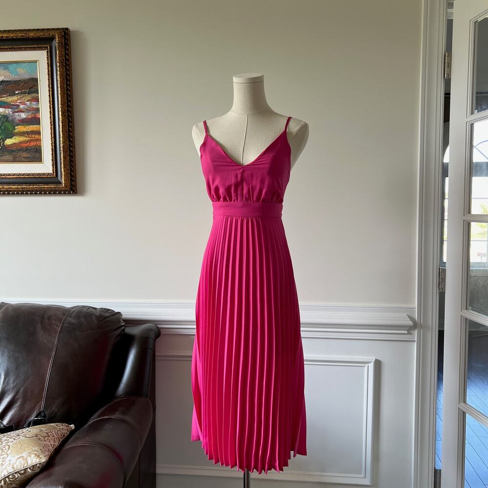 Jessica Simpson pleated babydoll pink midi dress XS NWT
